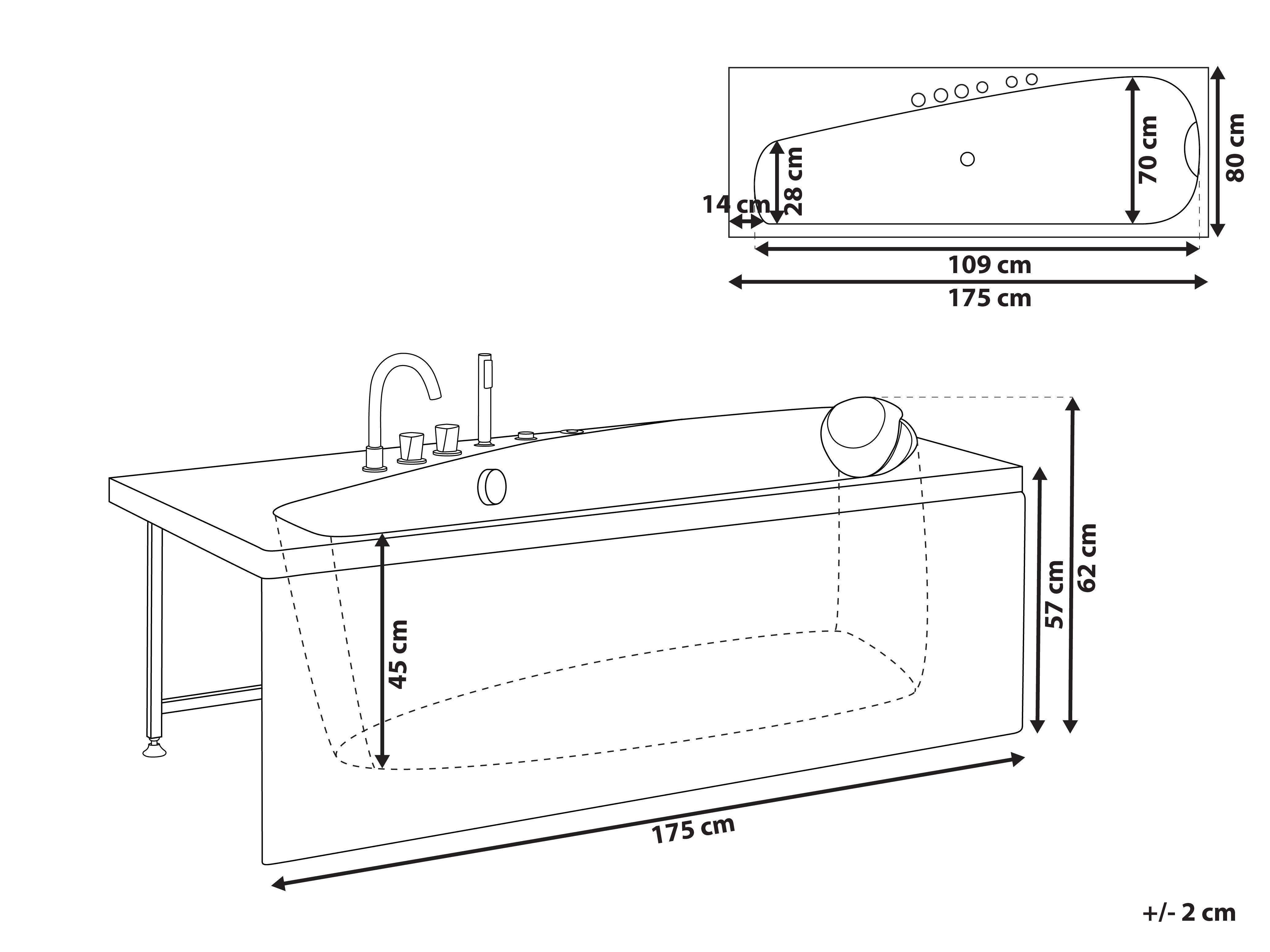 Hoek bubbelbad met LED CAURA rechtszijdig 175 x 80 cm Wit
