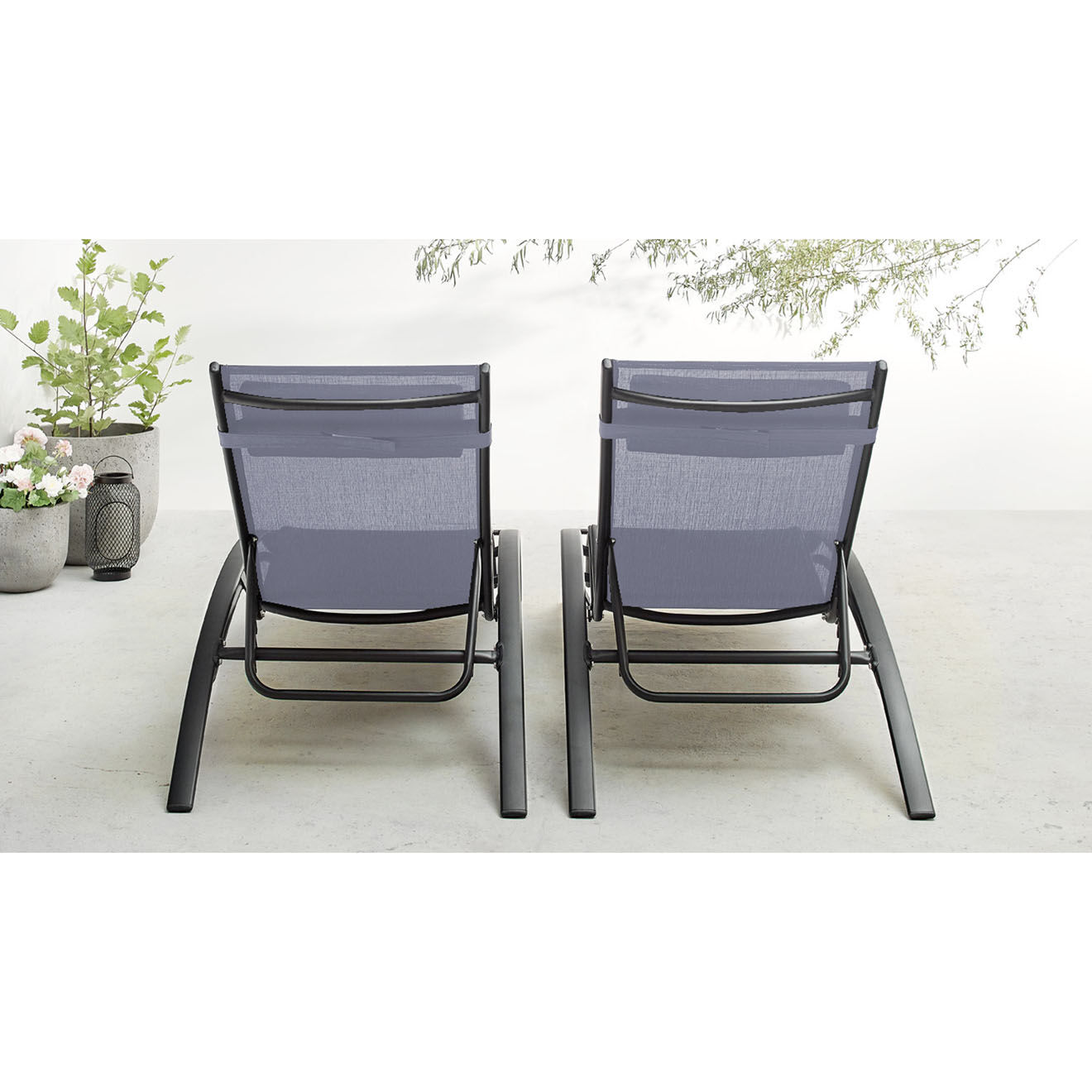 Côté Lounge 2 Bains de soleil Hawai noir/gris - 66x179x30 cm