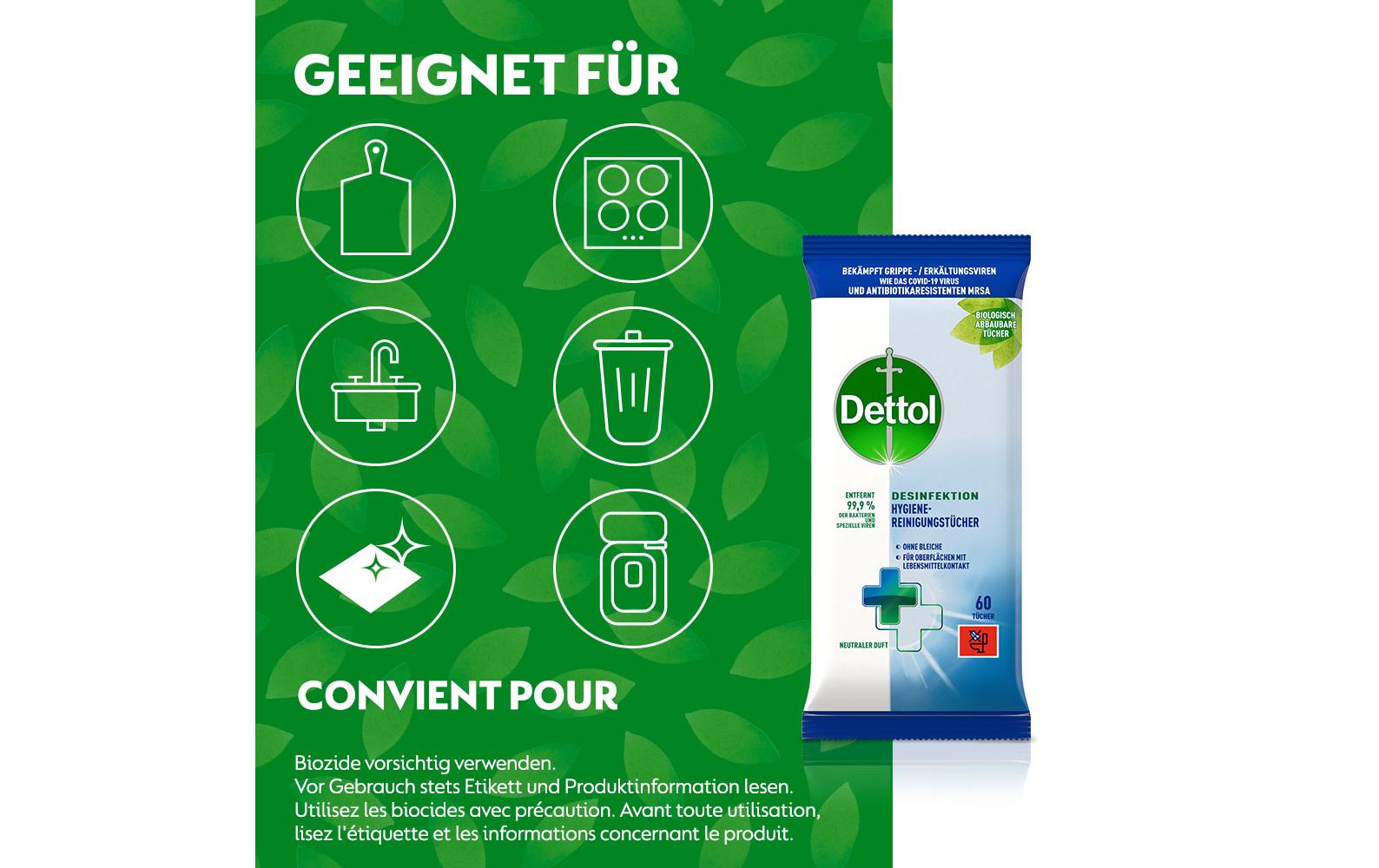 Desinfektion Hygiene-Reinigungstücher 60 StückAntibakterieller Oberflächenreiniger mit neutralem Duft