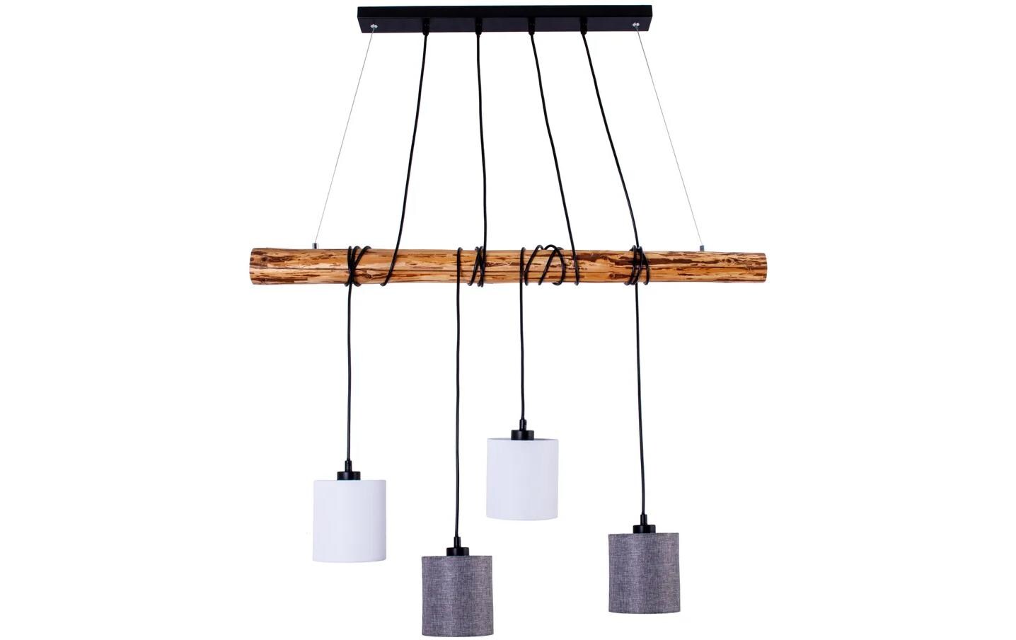 Pendelleuchte «Malta»<br>Eine Hängeleuchte aus Holz, Textilien und Metall