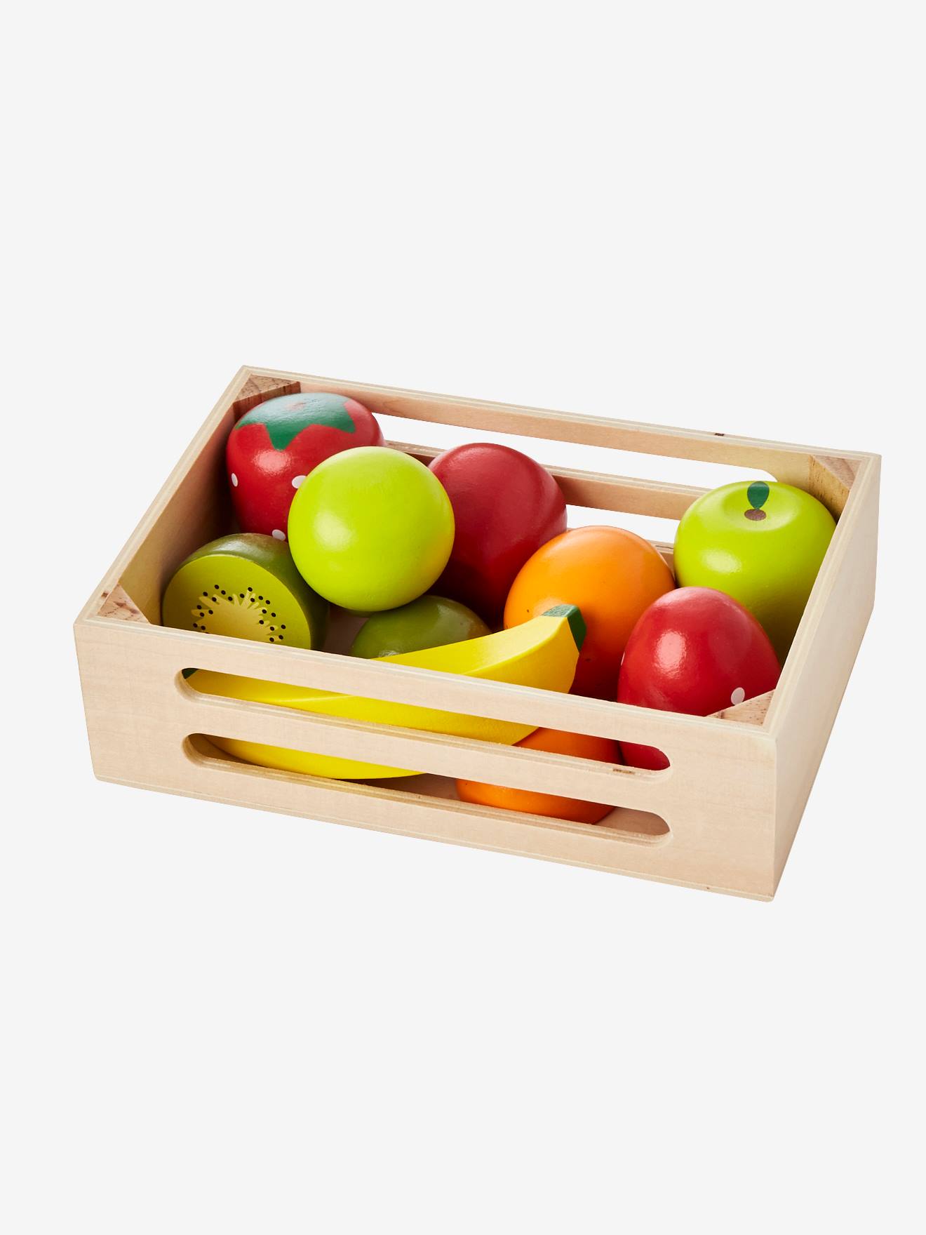 Caixa de frutas de madeira para cozinha de brinquedo, multicolorida