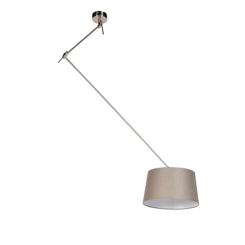 Hanglamp staal met linnen kap taupe 35 cm  - Blitz