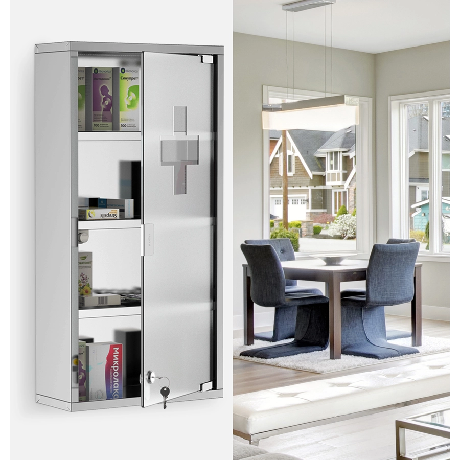 HOMCOM Medizinschrank mit 4 Fachböden silber
