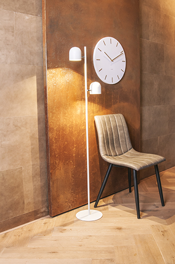 Wall clock Charm white steel with gold battons