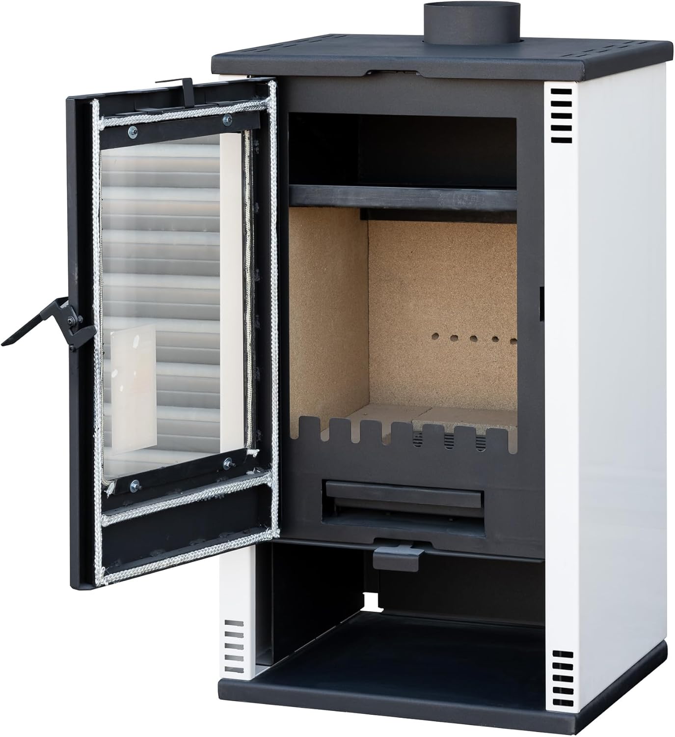 Kaminofen holzofen ALAZ K10M Weiß 10 kW, Kamin Heizofen Dauerbrandofen Holzofen, Кaminholz Hüttenofen, Кaminfeuer, Briketts Kamin, Fireplace Wood