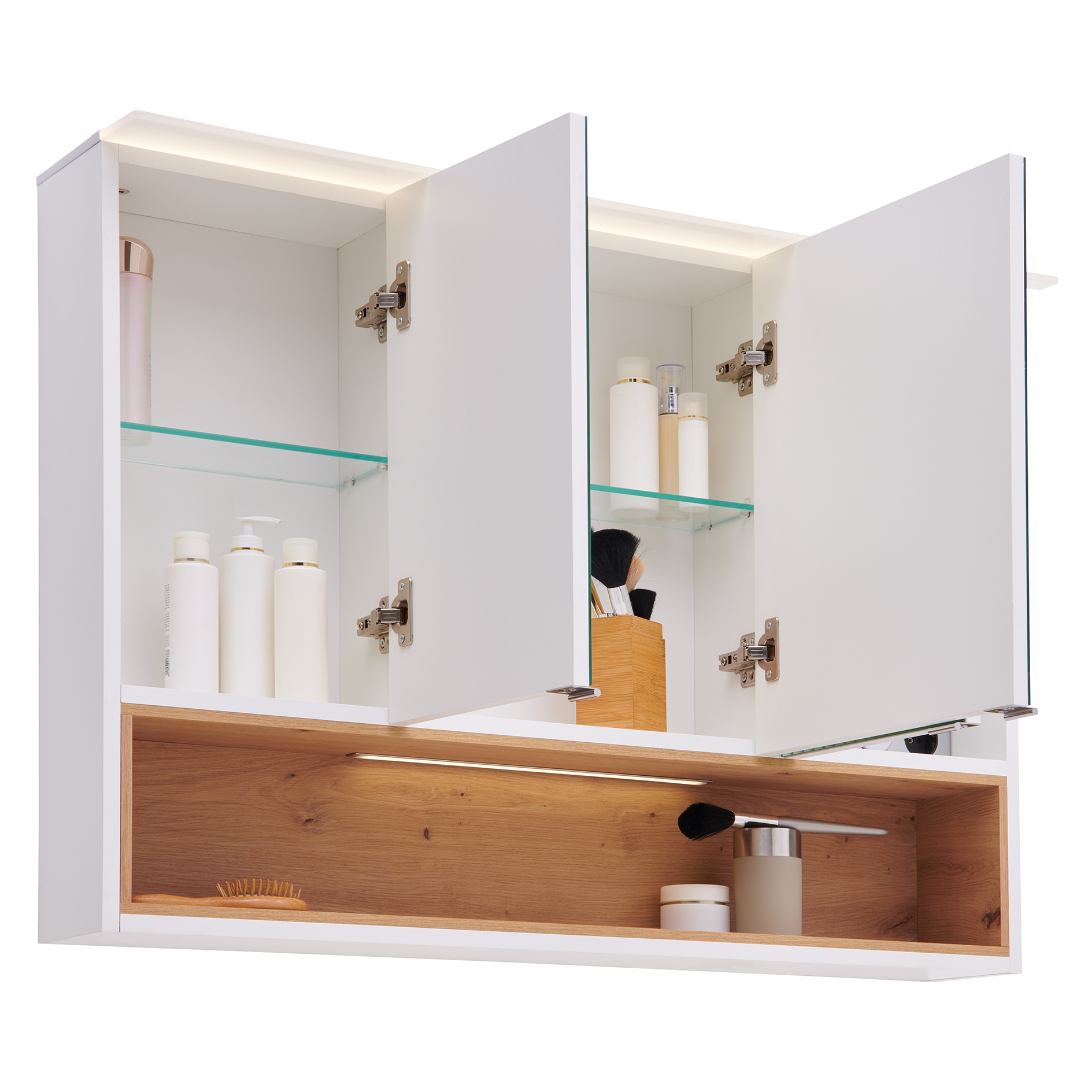 Spiegelschrank - weiß - Artisan Eiche - mit LED-Beleuchtung - 100 cm