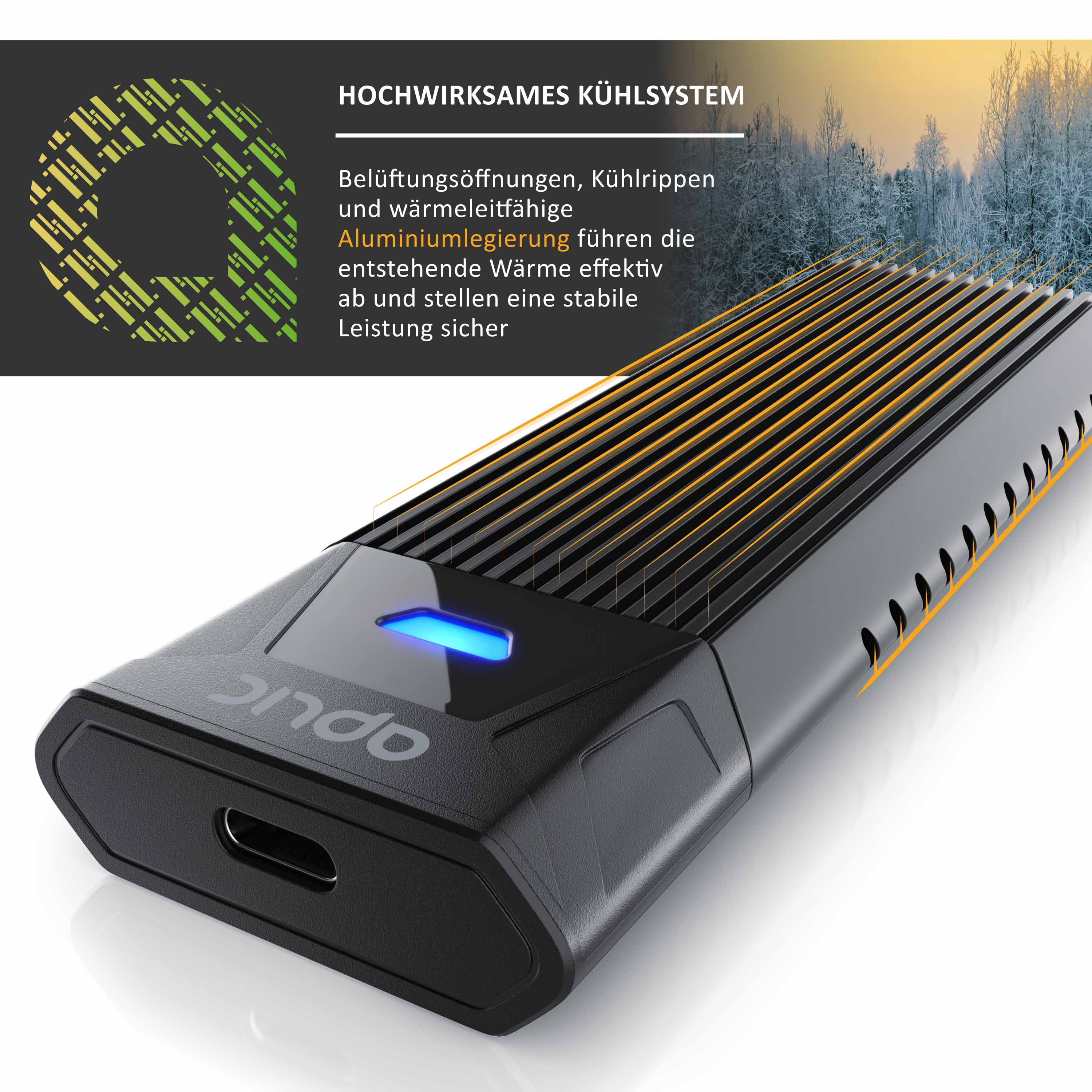 Aplic M.2 NVMe Gehäuse USB 3.2 Gen 2 auf PCIe 3.0 und SATA kompatibel mit 2230, 2242, 2260, 2280