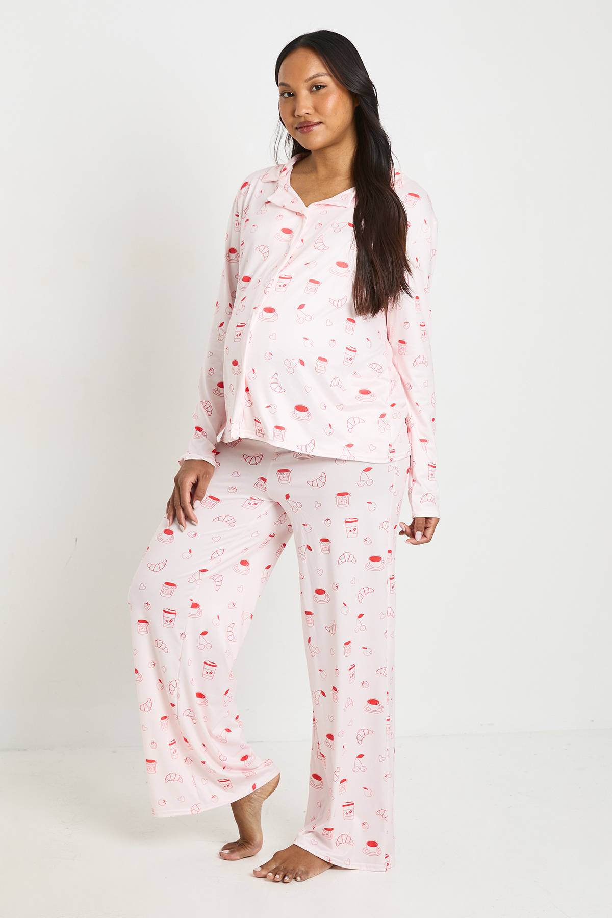 boohoo Ensemble De Pyjama De Maternité À Manches Longues Et Pantalon Motif Croissant Et Confiture