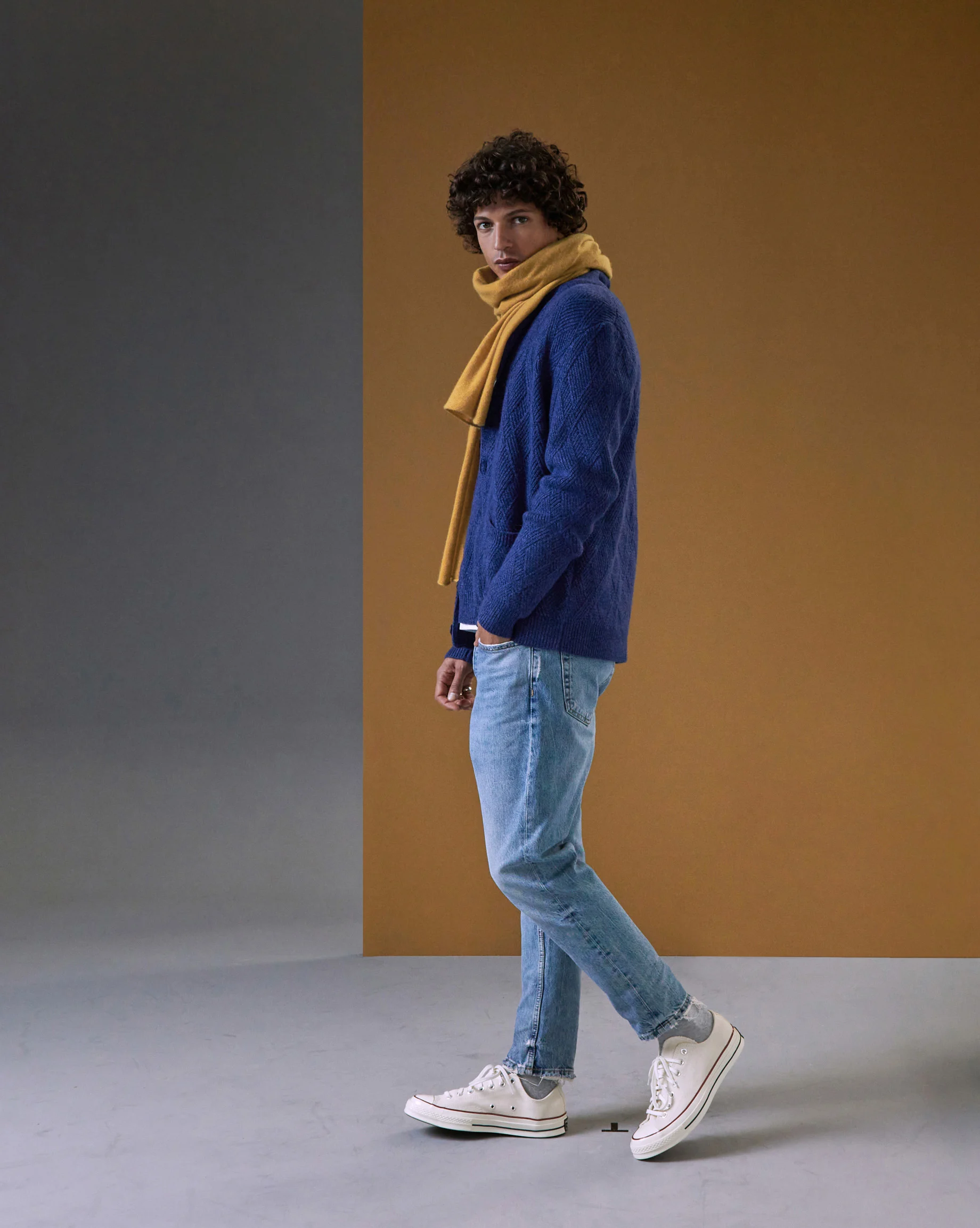 Veste col châle en laine mélangée | Bleu