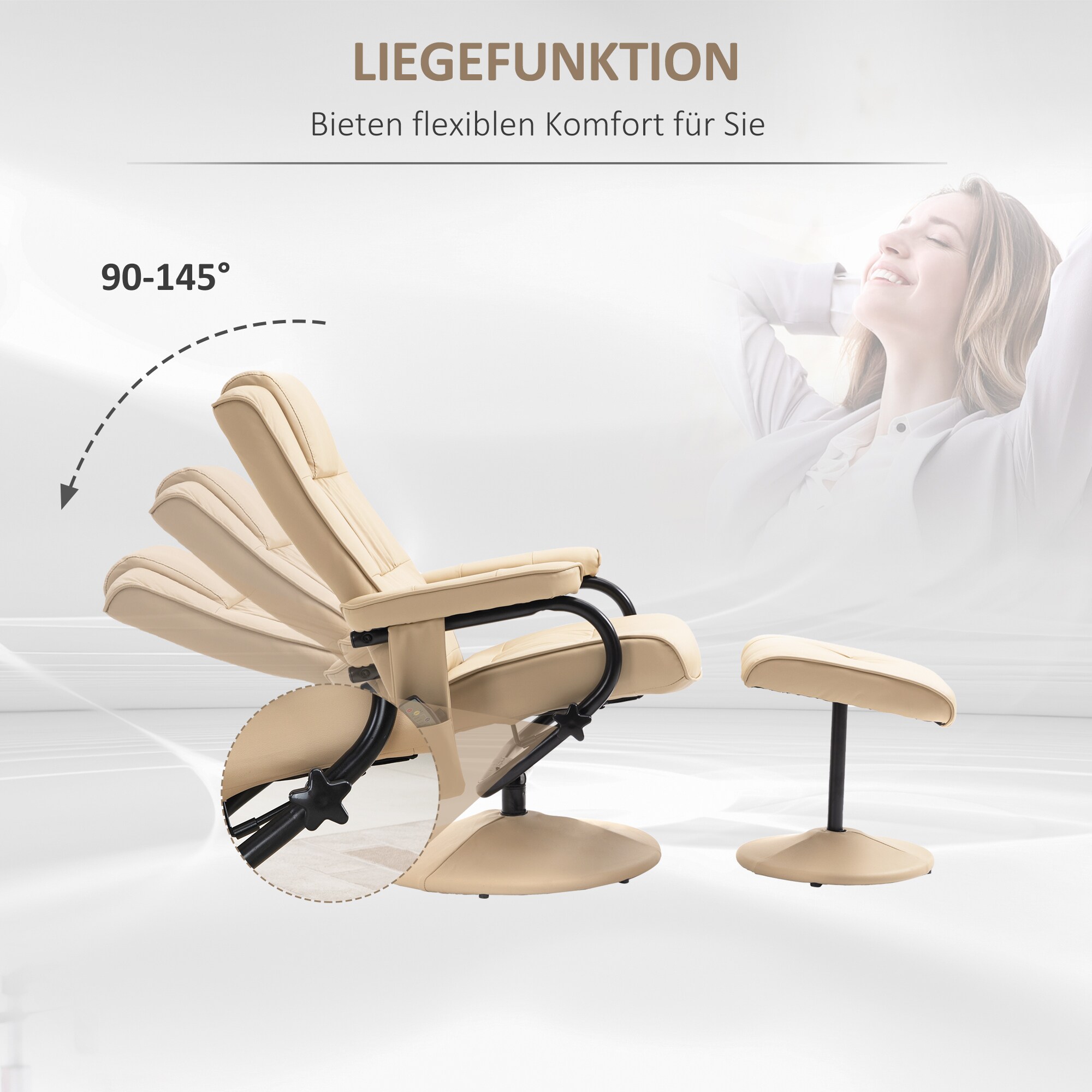 HOMCOM Fernsehsessel Entspannung-Pur, Sessel und Hocker drehbar 77 x 84 x 95 cm (BxTxH)