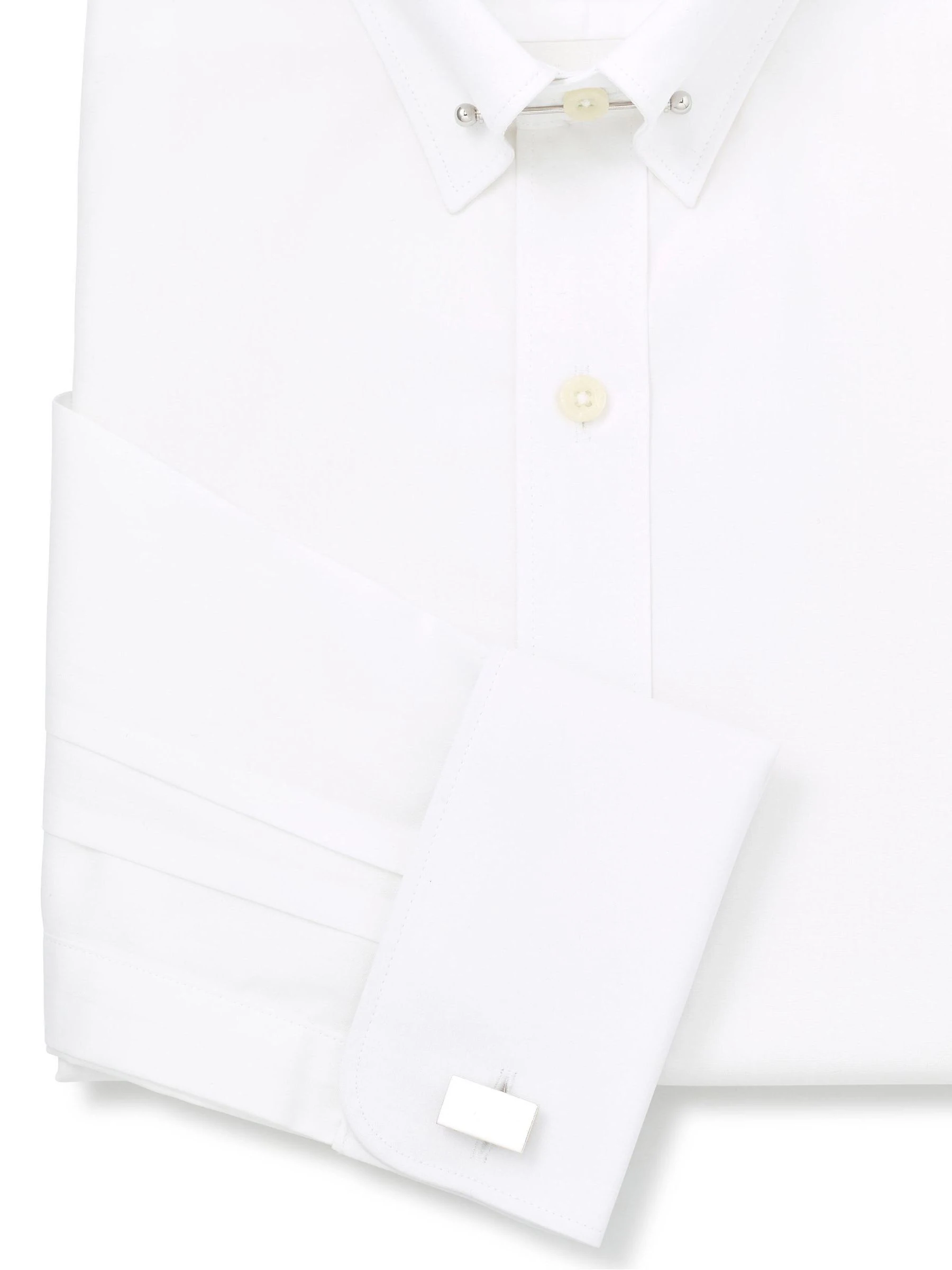 Savile Row Company - Wit overhemd met slim fit, dubbele manchetten en speldkraag van 100% katoen
