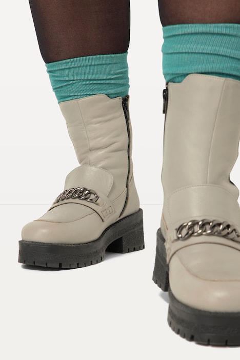 Chelsea-Lederboots, Kette, extralanger Schaft, Weite H