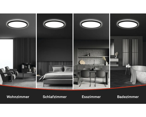 LED Sensor Plafondlamp IP44 18W 2400 lm 4000 K HxØ 3x29 cm Slank Zwart + Achtergrondverlichting