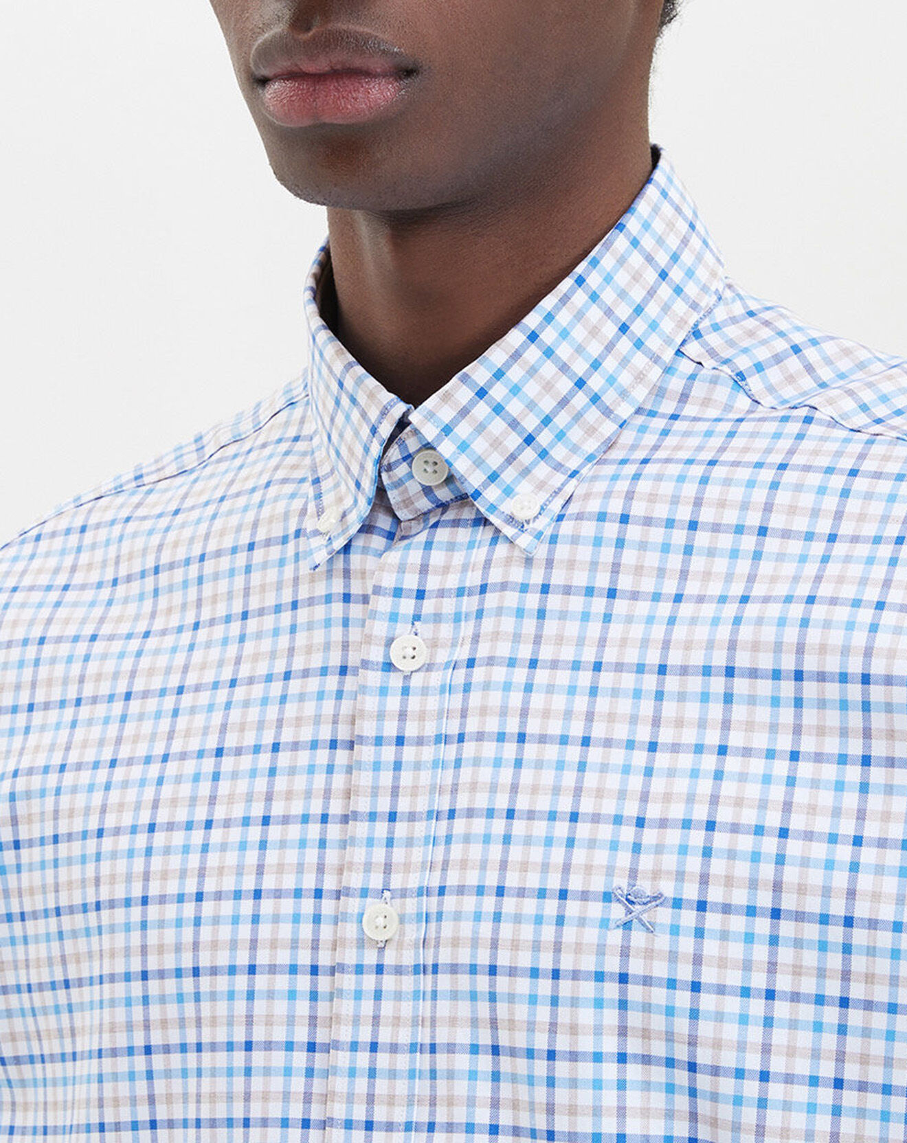 Hackett London Chemise à carreaux tricolore beige/bleu