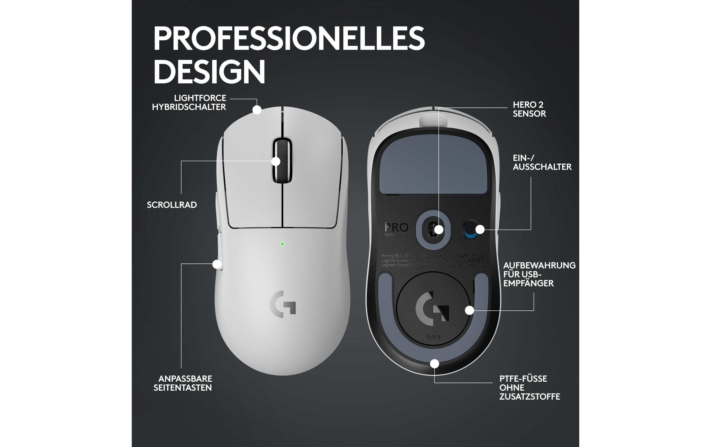 Gaming-Maus Pro X Superlight 2 Lightspeed Weiss<br>Extrem leichte Gaming-Maus mit leistungsvoller Performance