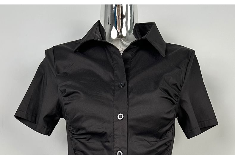 Ohnana - Effen cropped shirt met korte mouwen