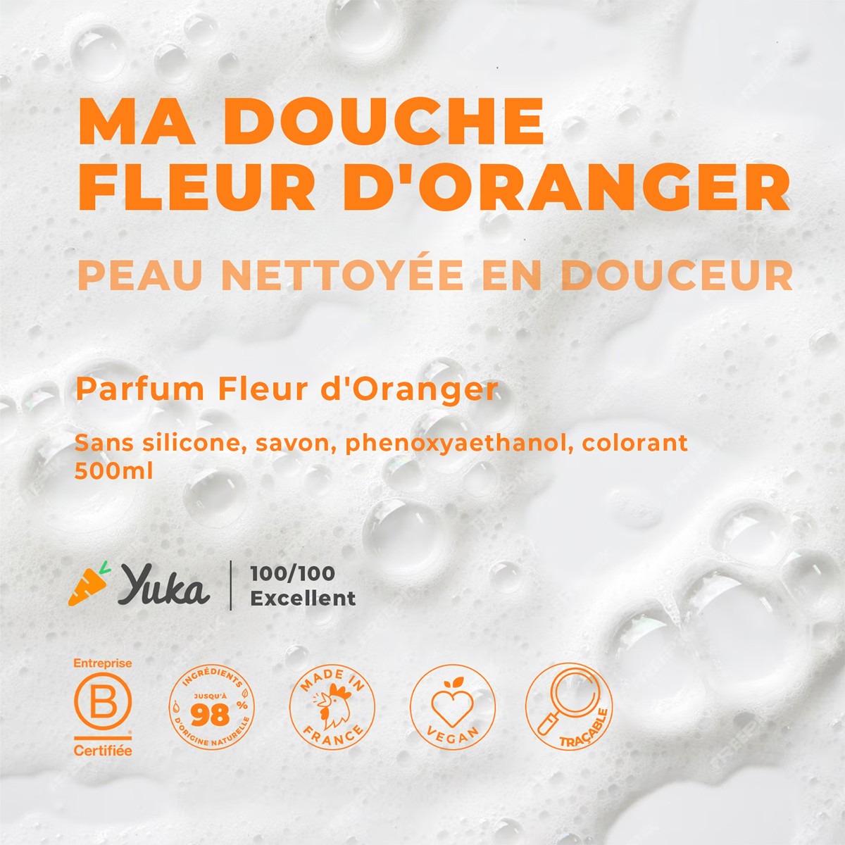 Gel douche hydratant - Fleur d'oranger & huile de lin bio- Peaux sèches - 500 ml