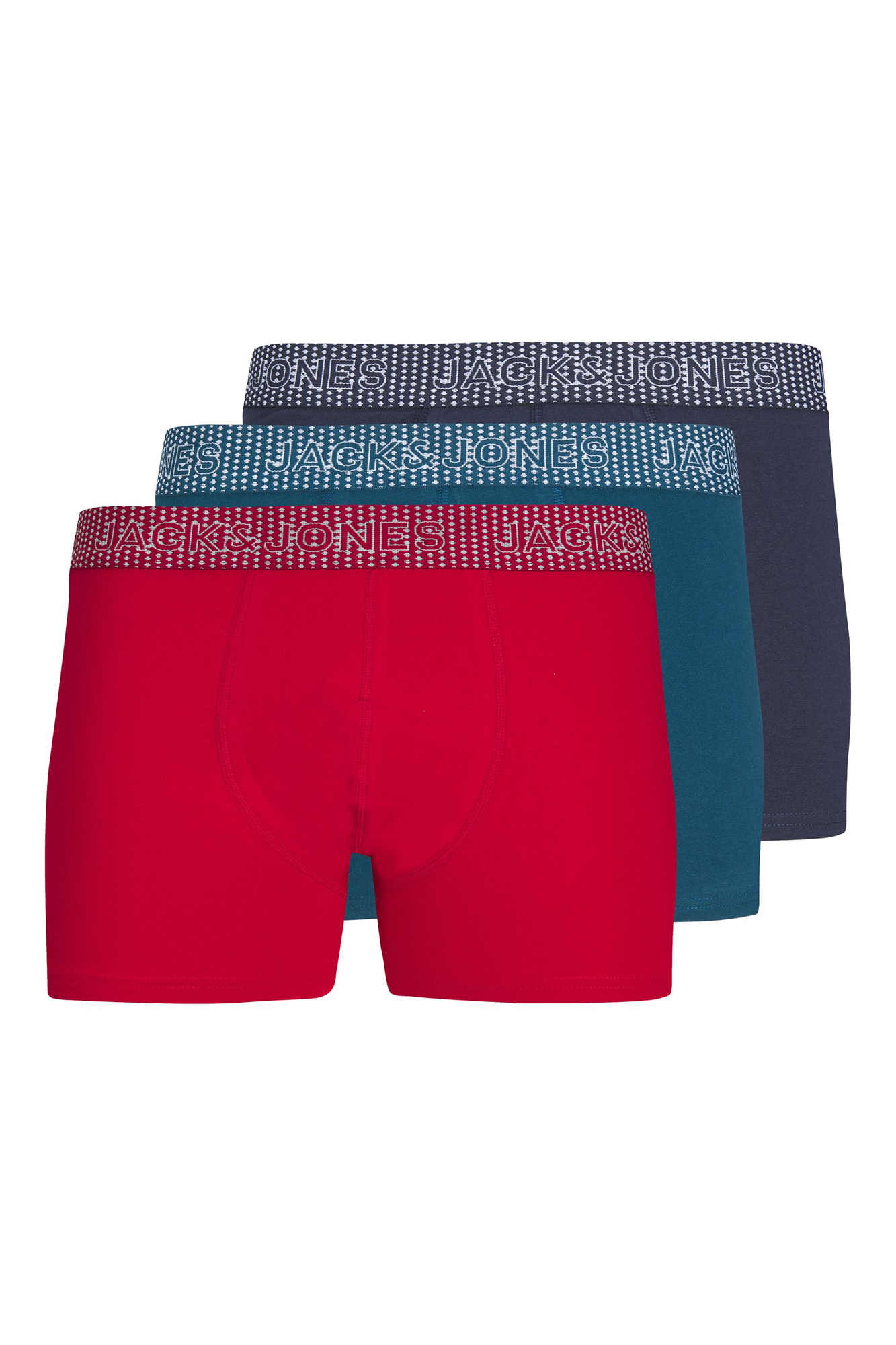 Conjunto de 3 cuecas boxer de algodão combinando.