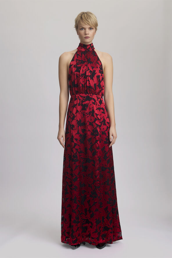 Gestuz ElvaGZ P silk maxi dress Red leaves