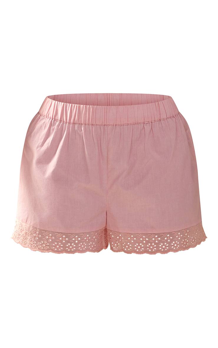 Rose Short En Coton Avec Détails Broderie Anglaise