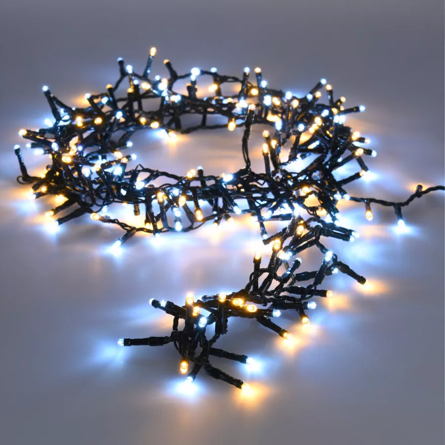 Guirlande lumineuse à piles 4 m 200 LED câble vert Boa Bicolore blanc chaud et froid