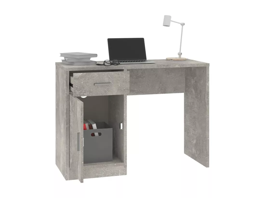 Bureau avec tiroir et armoire Gris béton 100x40x73 cm