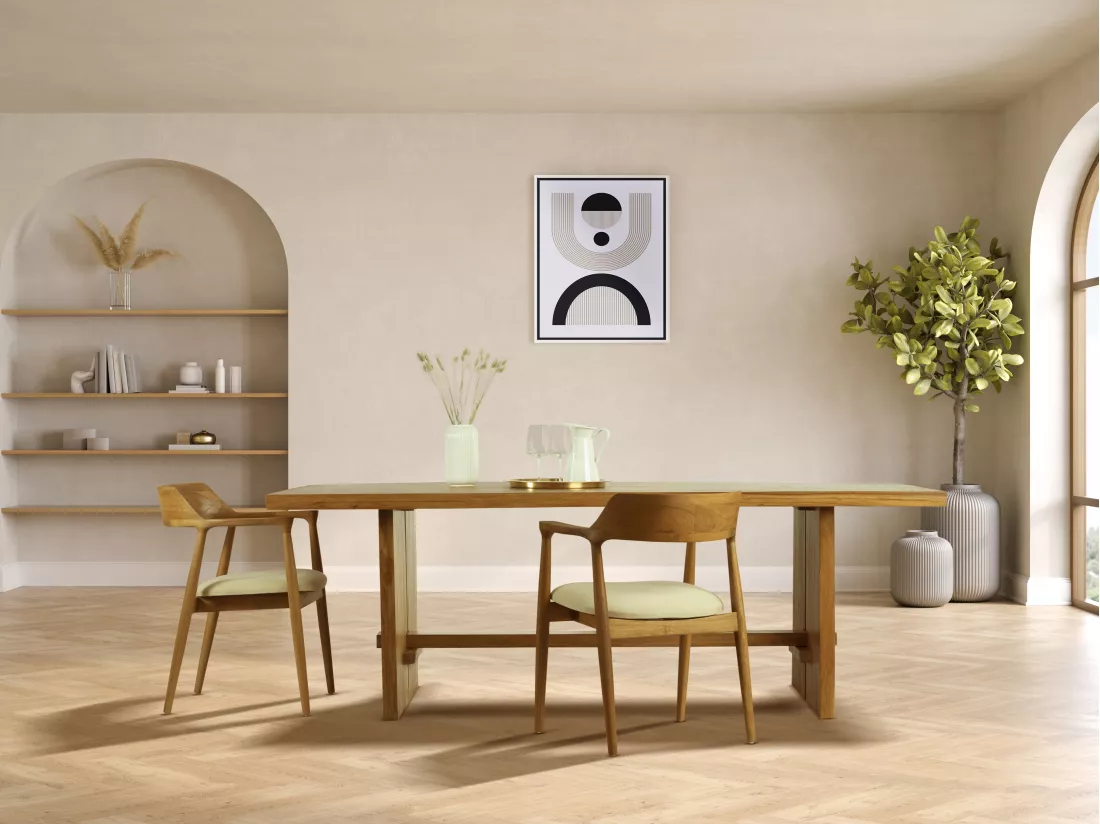 Lot de 2 chaises avec accoudoirs en teck et tissu - Naturel et crème - SOUADY