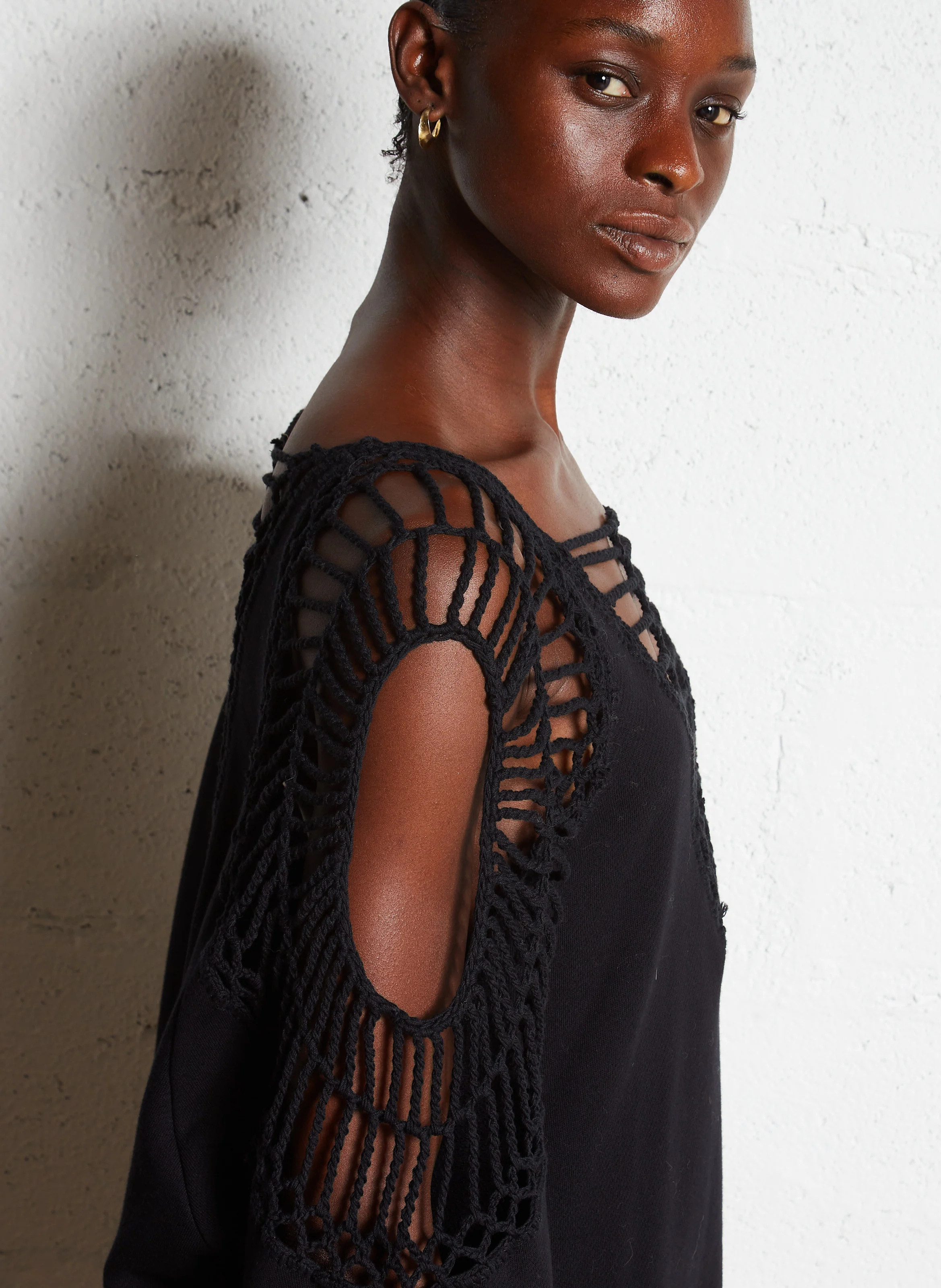 SHIHO - Sweat ample macramé en coton | Noir