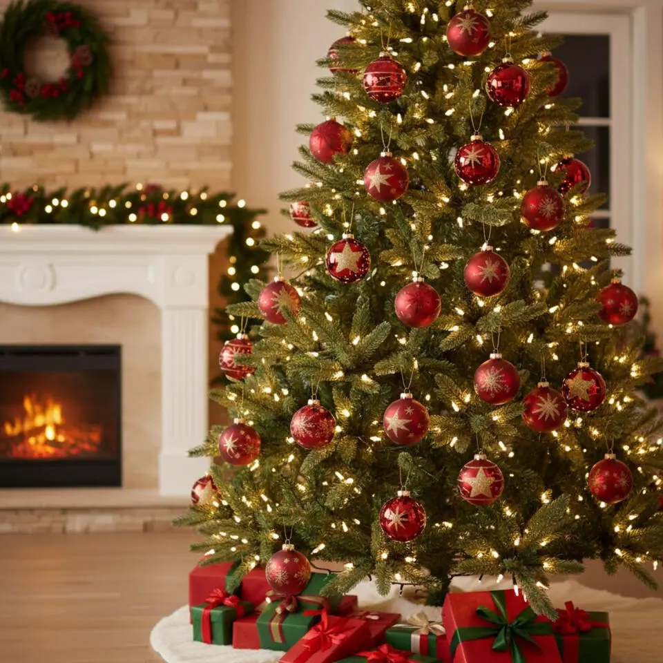 Othmar Decorations Luxe kerstballen - 12x - donkerrood - 7,5 cm