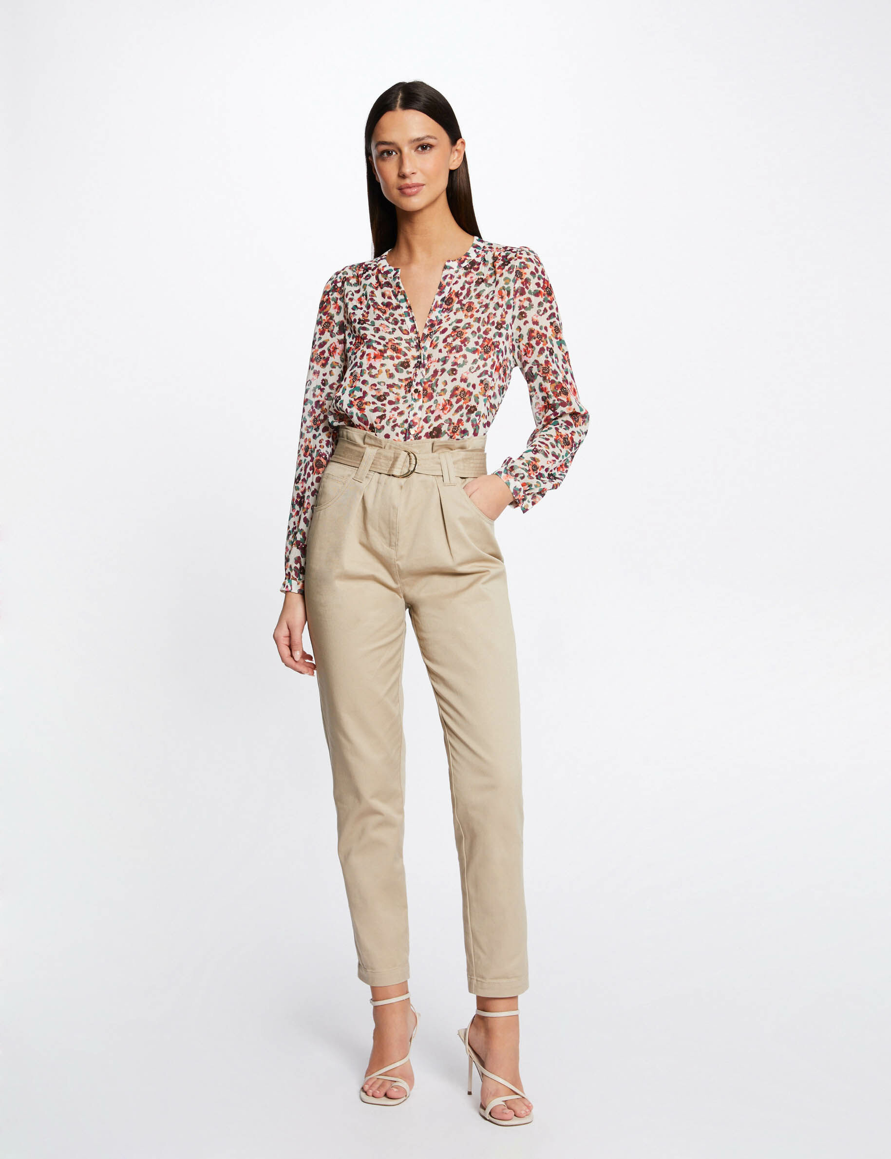 Chemise manches longues imprimé floral ecru femme - ecru
