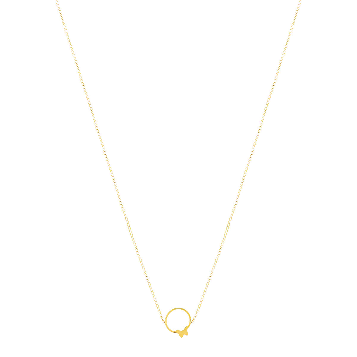 Collier or 375 jaune 45 cm motif anneau et papillon 45 cm