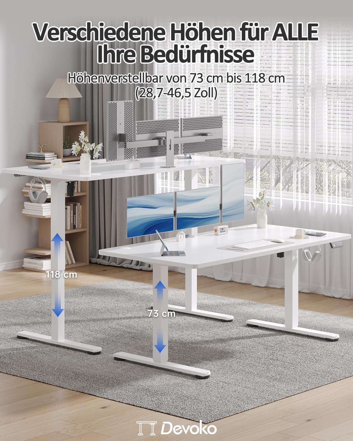 Devoko Elektrisch Höhenverstellbarer Schreibtisch 180 x 80cm, Stabiler Schreibtisch Höhenverstellbar Tisch, Steh-Sitz Bürotisch, Computertisch mit Memory-Funktion, Stehpult, Standing Desk, Weiß