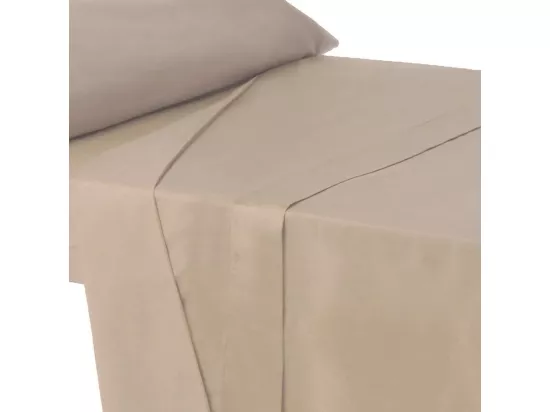 Drap dessus de lit, drap plat supérieur en polyester-coton coloris beige - Longueur 270 x Profondeur 160 cm