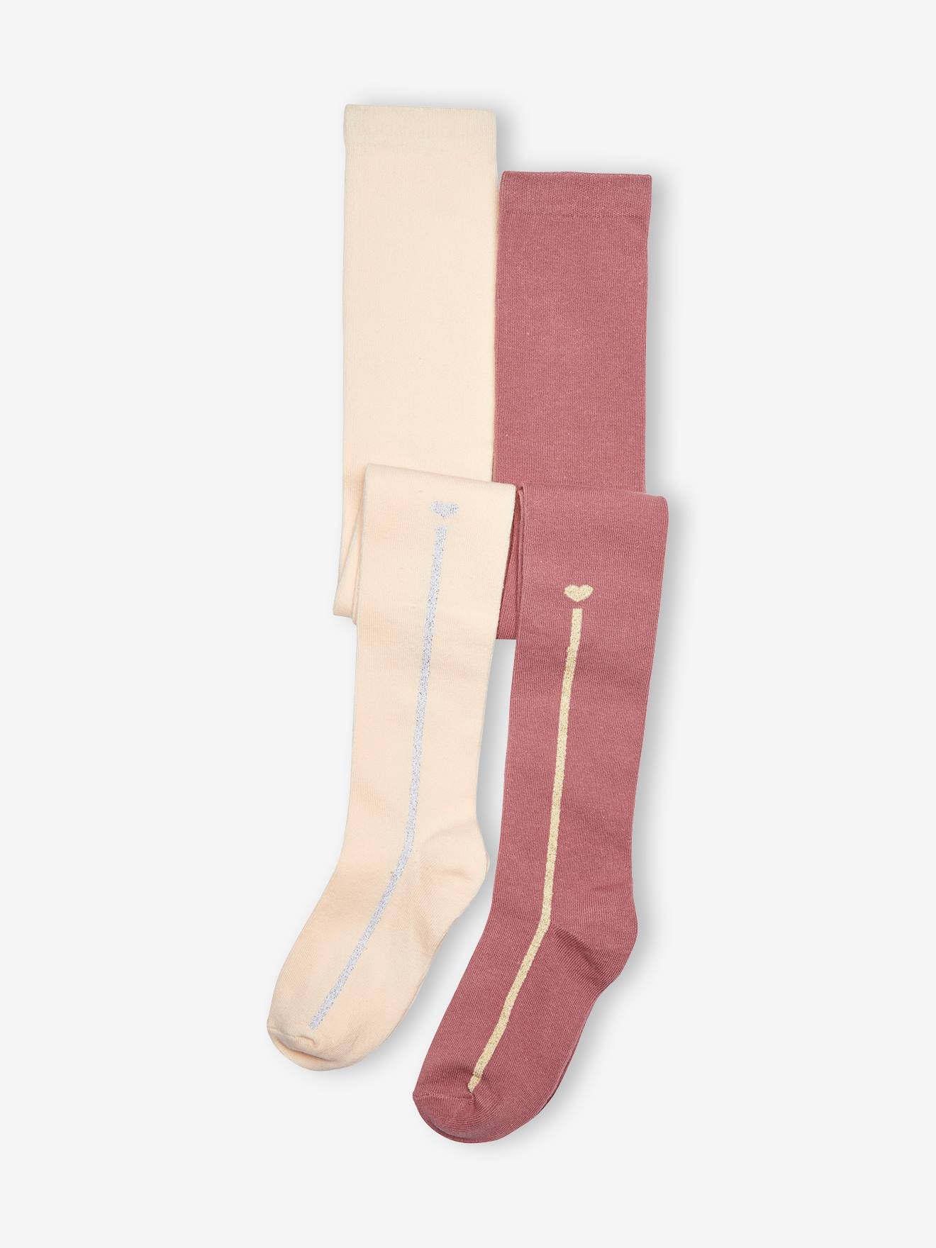 Conjunto de 2 meias-calças com faixa lurex, para meninas, bege médio, bicolor/multicoloridas.