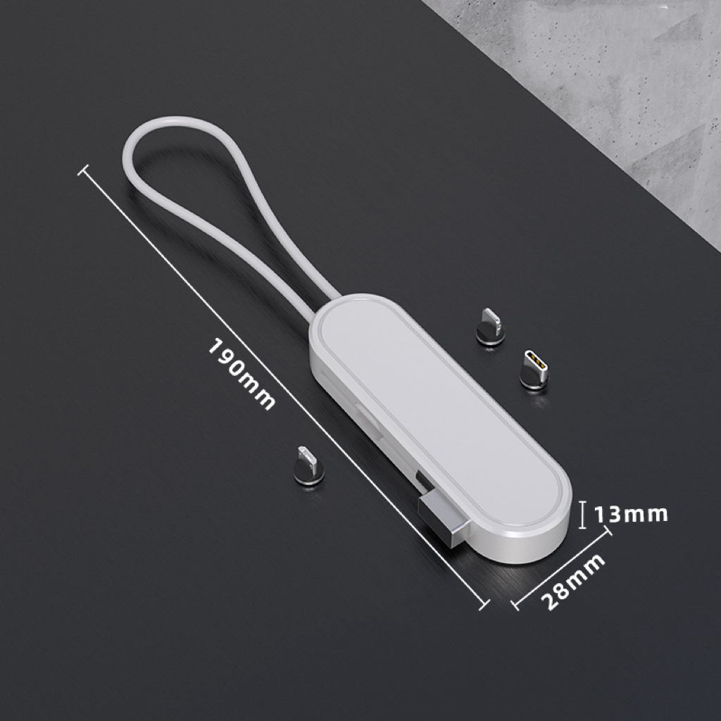 (30cm) 2A 3in1 USB A auf USB C / Lightning / Micro USB Ladekabel Magnetisches Datenkabel Schlüsselanhänger - Weiss