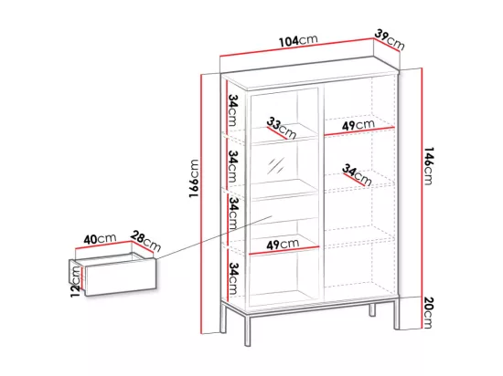 Étagère Soferi 100, Avec des portes|Fermé, Stratifié|Verre, Le nombre de portes: 2, 166cm