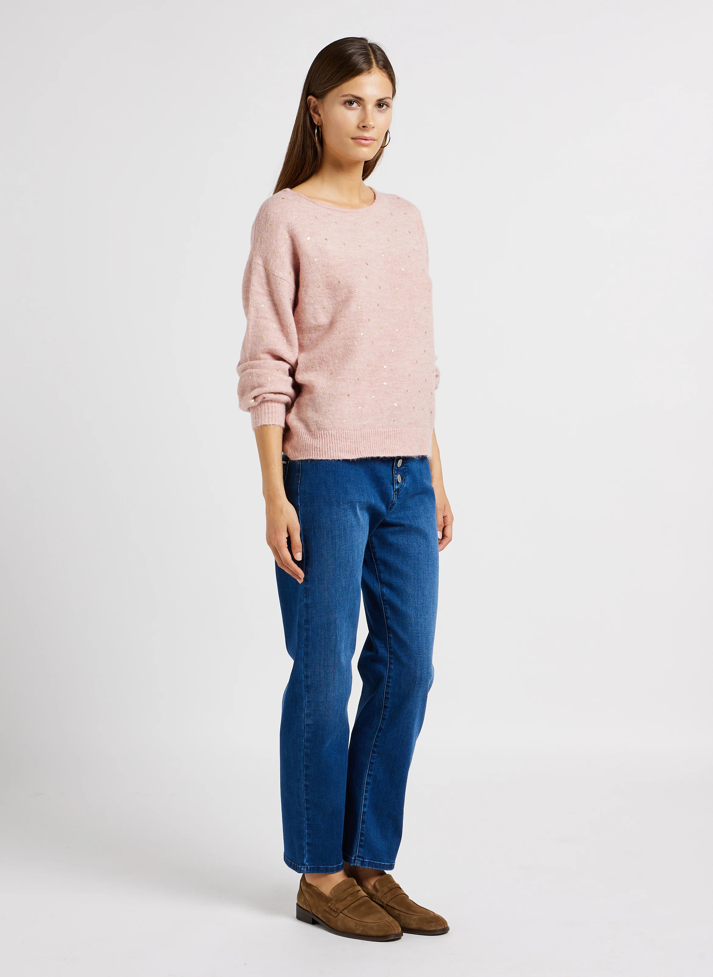 LOUANGE - Pull col bateau à pois | Rose