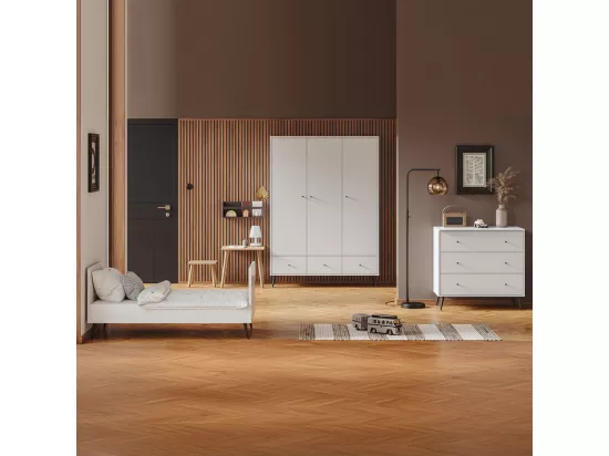 Lit évolutif 70x140 et commode 3 tiroirs Blanca Blanc