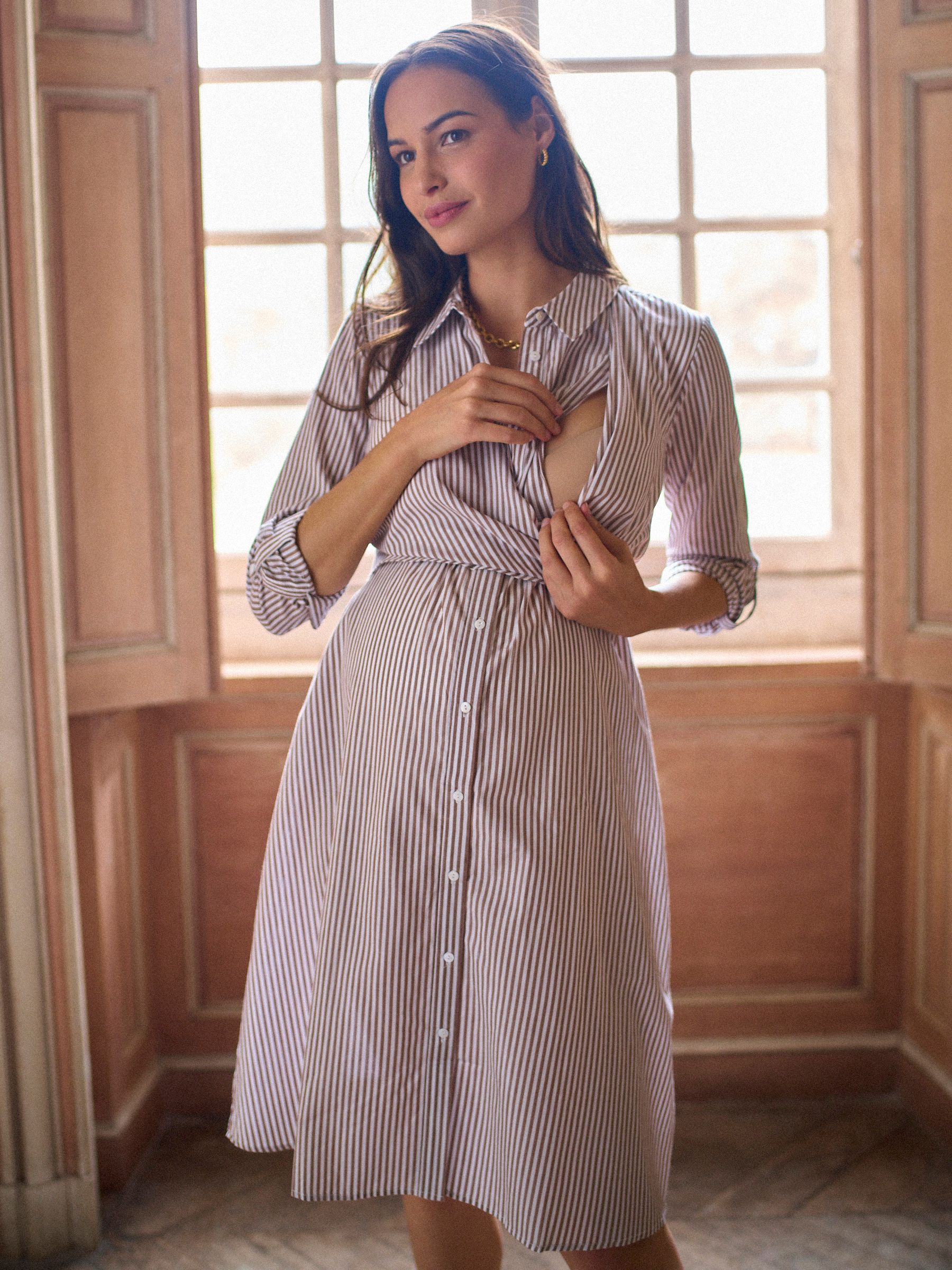 Seraphine Maternity & Nursing Midi Wrap Shirt Dress