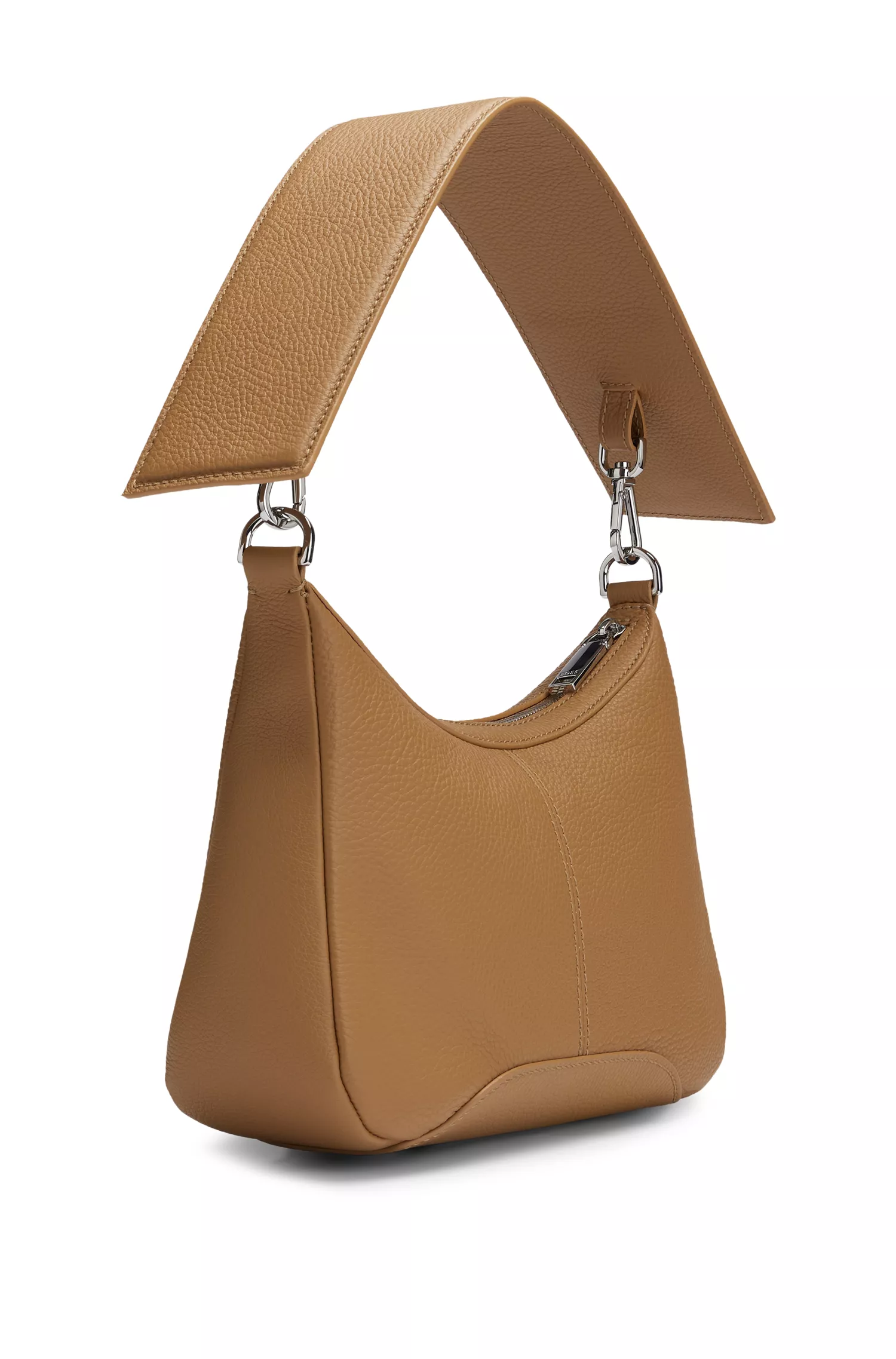 Bolsa BOSS Hobo preta em couro granulado com detalhes da marca.