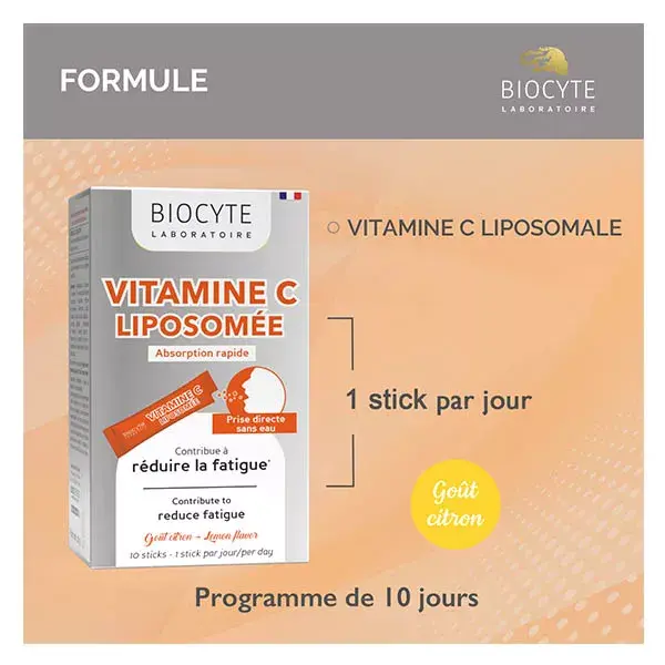 Vitamina C lipossomal Biocyte para fadiga e sistema imunológico - 10 sachês