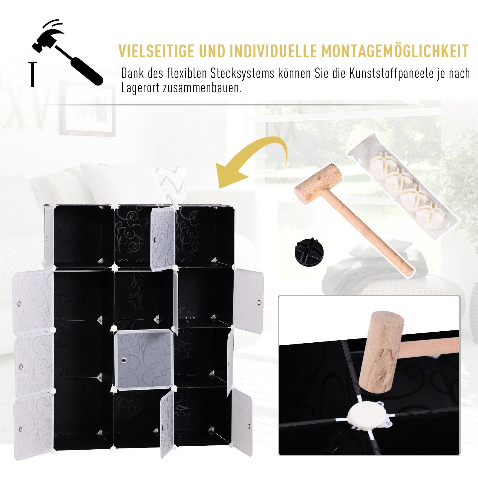 HOMCOM Kleiderschrank mit Stecksystem schwarz, weiß 47 x 111 x 145 cm (LxBxH)