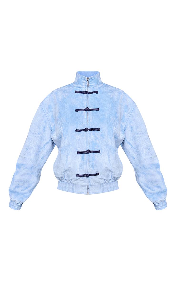 Bleu Layette Veste Bomber Petite En Synthétique À Col Montant Et Fermeture Éclair Frontale Avec Détails À Bascule