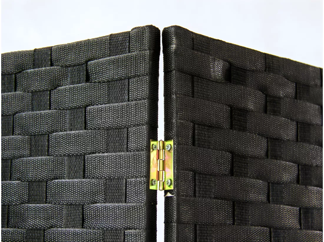 Paravent de 6 pans tressé en fibres synthètiques, coloris noir - Dim : H170 x L240cm