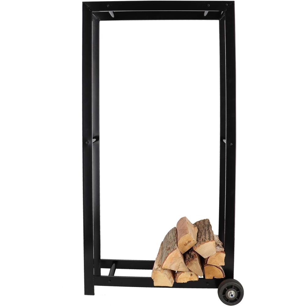Porte bûches en métal avec 2 roues