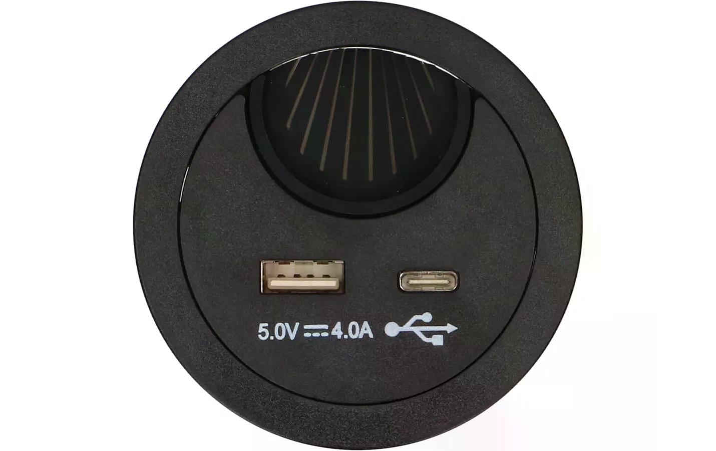 USB-Ladesteckdose USB A+C mit Kabeldurchführung, SchwarzKabeldurchführung mit USB A und USB C Charger