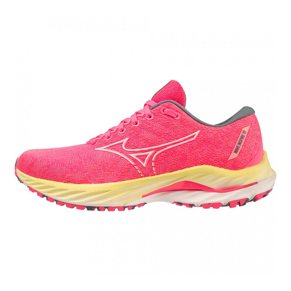 Mizuno WAVE INSPIRE 19 - Chaussures running Femme high-vis pink/snowwhite/luminous