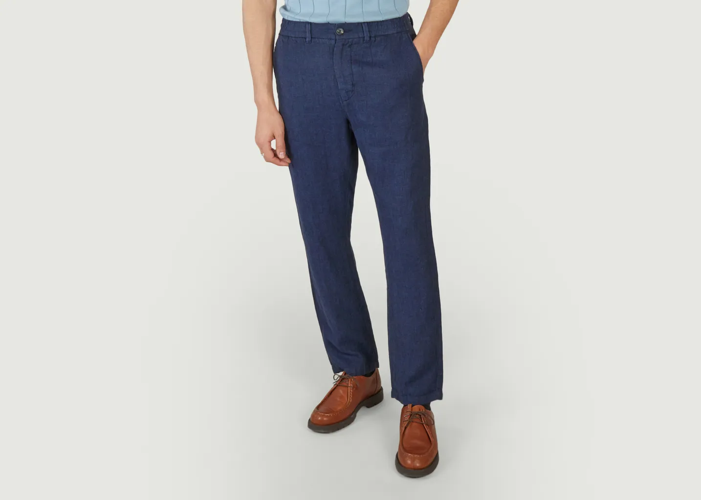 Pantalon fuselé à taille élastique en lin à chevrons Tim KCA