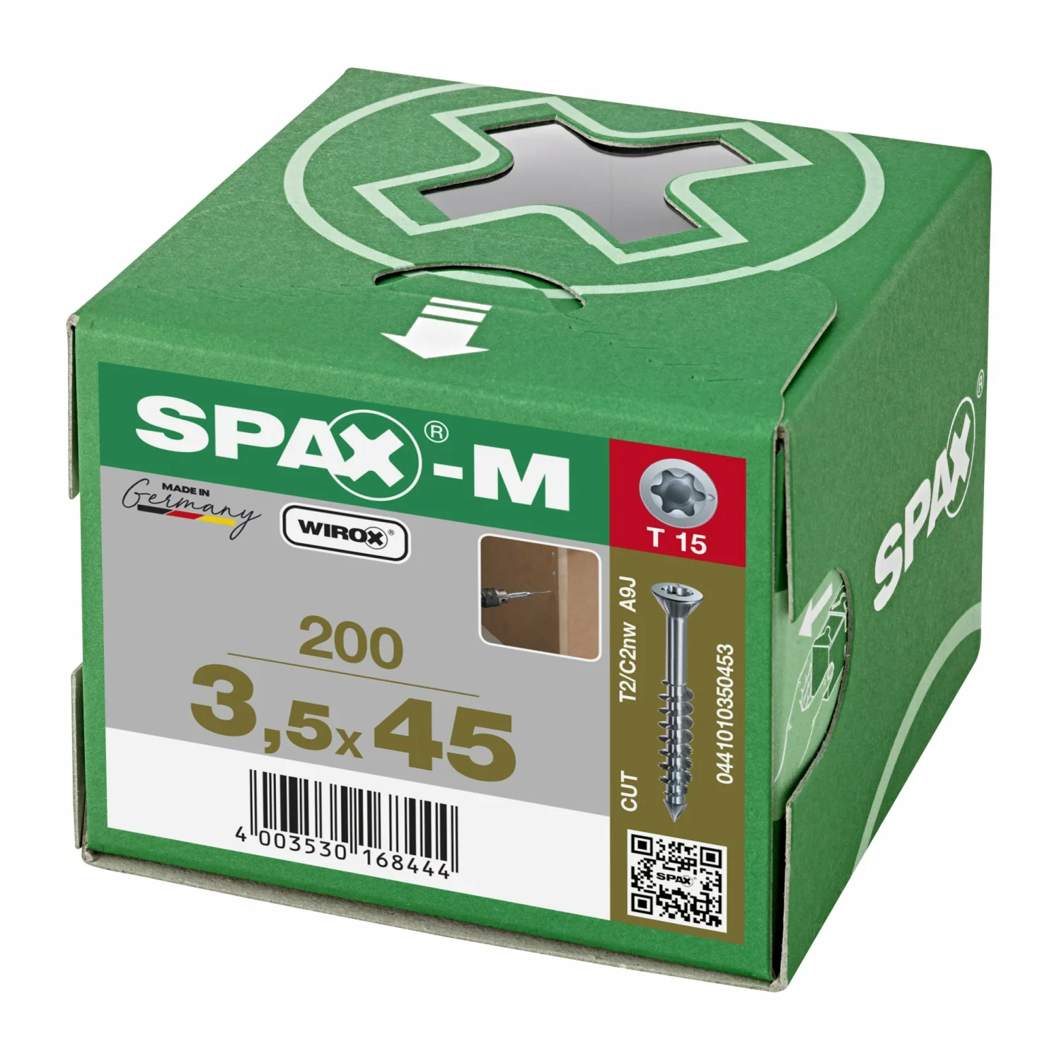 SPAX-M 441010350453 Schroef, Verzonken kop, 3.5 x 45, Deeldraad, T-STAR plus TX15 - WIROX - 200 stuks