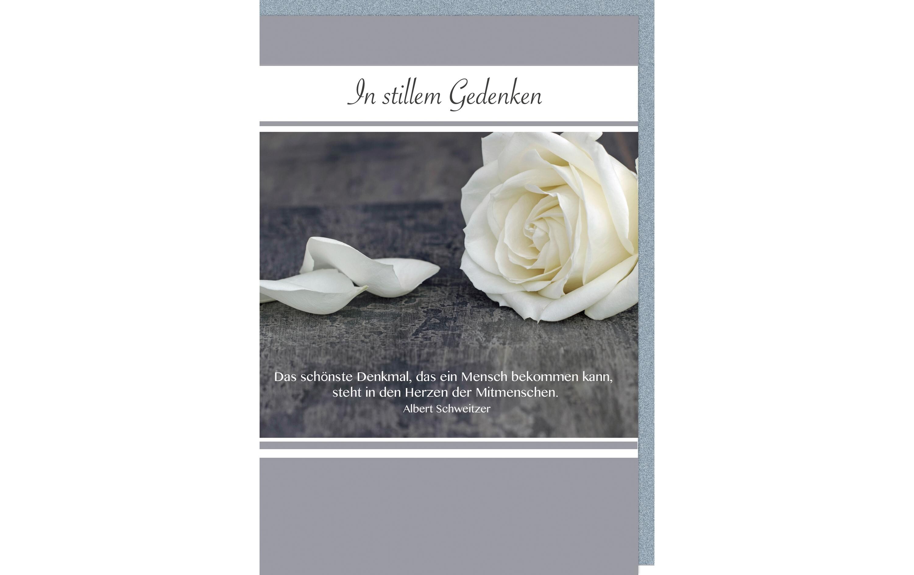 Trauerkarte In stillem Gedenken Rose 11.5 x 17 cmBeileidskarte für Aufrichtige Anteilnahme